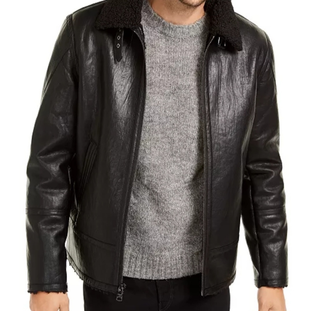 Calvin Klein Men's Faux Leather Shearling Motorcycle Jacket